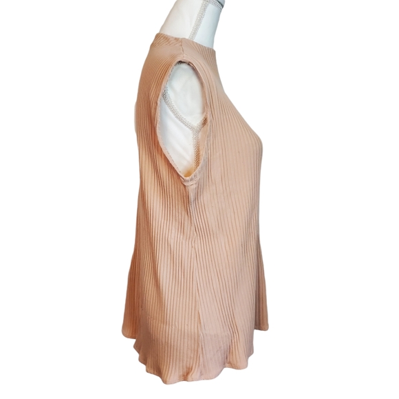 Eileen Fisher High Neckline Peach Ribbed Sleeveless Blouse - Picture 4 of 9